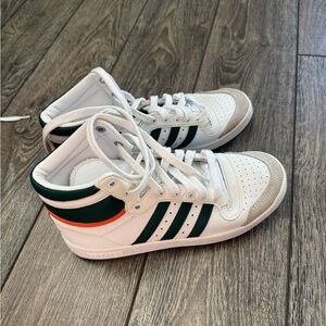 Adidas Kids White and Dark Green High-Top Sneakers